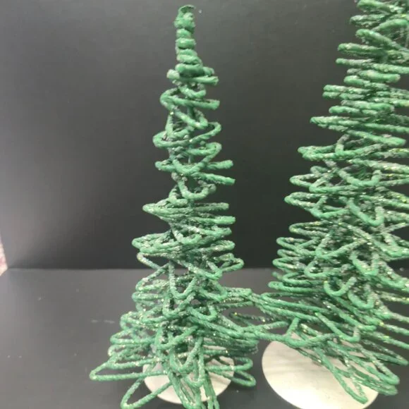 Vintage Dept 56 Village Frosted Zig-zag Trees Set of 3 Retired Green 5250-7 star - Picture 5 of 9